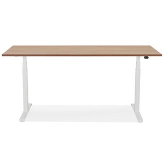 Witte elektrisch verstelbare bureau &#039;TRONIK&#039; met blad in notenhouten afwerking - 160x80 cm