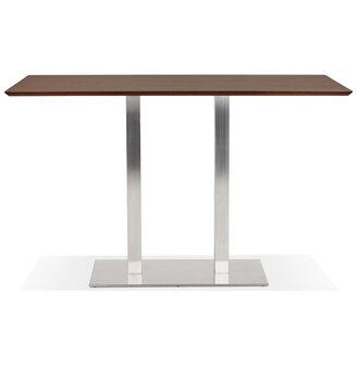 Hoge design tafel &#039;MAMBO BAR&#039; met notenhouten afwerking en geborsteld metalen poot - 180x90 cm