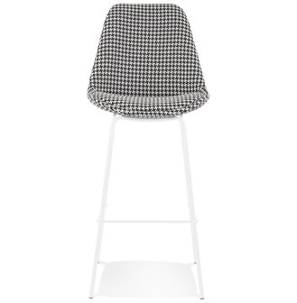 Barkruk &#039;SPARK&#039; van pied-de-poule-print stof met witte metalen poten