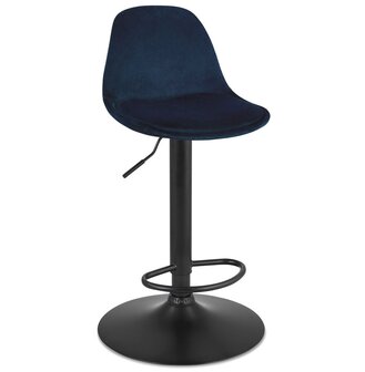 Verstelbare kruk &#039;FINLEY&#039; van blauw velours met zwarte metalen poot