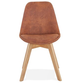 Stoel in bruine microfiber &#039;AXEL&#039; met poten in hout met natuurlijke afwerking