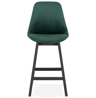 Halfhoge design barkruk &#039;MORISS MINI&#039; in groen fluweel en poten in zwart hout