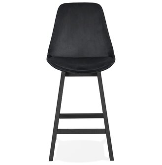 Halfhoge design barkruk &#039;MORISS MINI&#039; in zwart fluweel en poten in zwart hout
