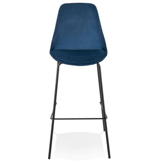 Barkruk &#039;SPARK&#039; van blauw velours met zwarte metalen poten