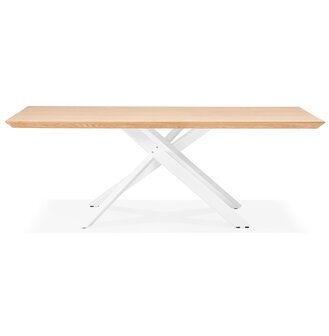 Design eettafel &#039;WALABY&#039; in hout met natuurlijke afwerking en met witte x-vormige centrale voet - 200 x 100 cm