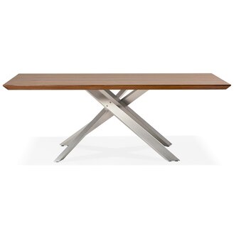 Eettafel &#039;WALABY&#039; in hout met notelaarafwerking en met centrale metalen voet - 200 x 100 cm