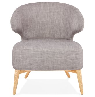 Lounge chair &#039;ODILE&#039; in grijze stof en natuurlijke poten van hout