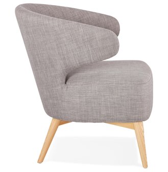 Lounge chair &#039;ODILE&#039; in grijze stof en natuurlijke poten van hout