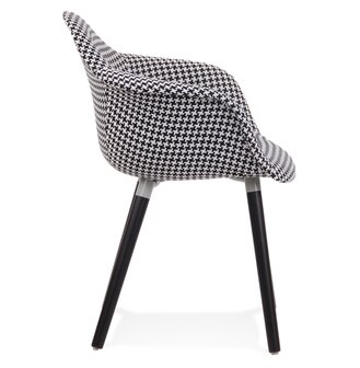 Stoffen design stoel &#039;LARA&#039; met armleuningen en zwart en witte pied-de-poule-print