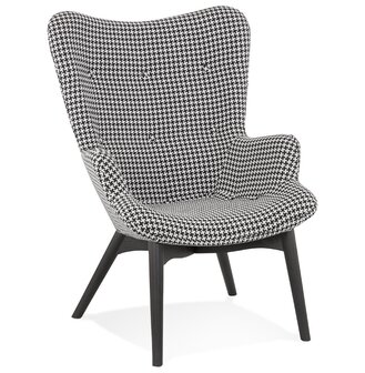 Stoffen lounge oorfauteuil &#039;PALAZIO&#039; met pied-de-poulemotief en houten poten