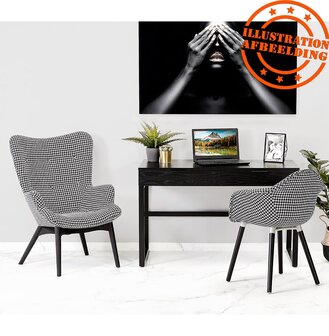Stoffen lounge oorfauteuil &#039;PALAZIO&#039; met pied-de-poulemotief en houten poten