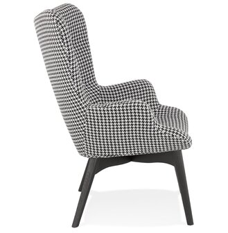 Stoffen lounge oorfauteuil &#039;PALAZIO&#039; met pied-de-poulemotief en houten poten