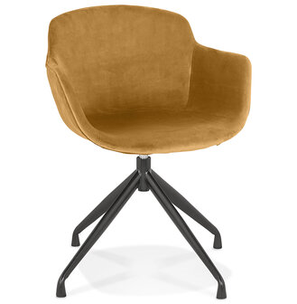 Design stoel met armleuningen &#039;GRAPIN&#039; van mosterde velours