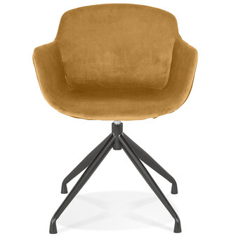 Design stoel met armleuningen &#039;GRAPIN&#039; van mosterde velours