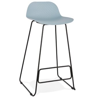 Design barkruk &#039;BABYLOS&#039; blauw industri&euml;le stijl met zwart metalen voeten