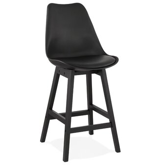 Halfhoge kruk &#039;CAMILA MINI&#039; zwart met poot in zwart hout