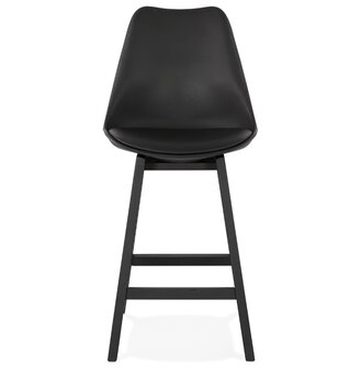 Halfhoge kruk &#039;CAMILA MINI&#039; zwart met poot in zwart hout