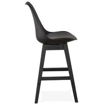 Halfhoge kruk &#039;CAMILA MINI&#039; zwart met poot in zwart hout