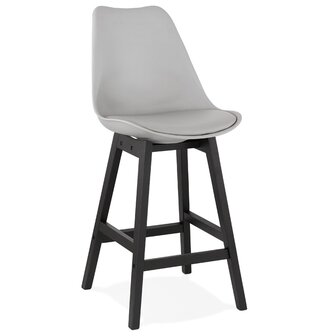 Halfhoge kruk &#039;CAMILA MINI&#039; grijs met poot in zwart hout