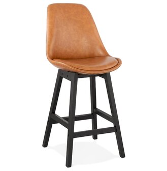 Halfhoge kruk &#039;ELENA MINI&#039; bruin in synthetisch materiaal en voet van zwart hout