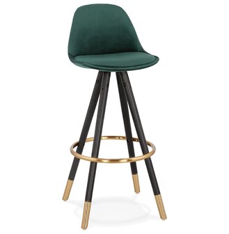 Design barkruk &#039;CHICAGO&#039; in groen fluweel en 4 poten in zwart hout