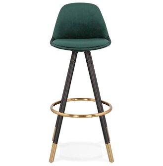 Design barkruk &#039;CHICAGO&#039; in groen fluweel en 4 poten in zwart hout