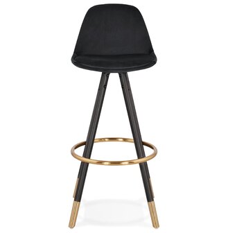 Design barkruk &#039;CHICAGO&#039; in zwart fluweel en 4 poten in zwart hout