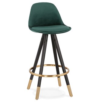 Halfhoge design barkruk &#039;CHICAGO MINI&#039; in groen fluweel en 4 poten in zwart hout