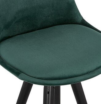 Halfhoge design barkruk &#039;CHICAGO MINI&#039; in groen fluweel en 4 poten in zwart hout