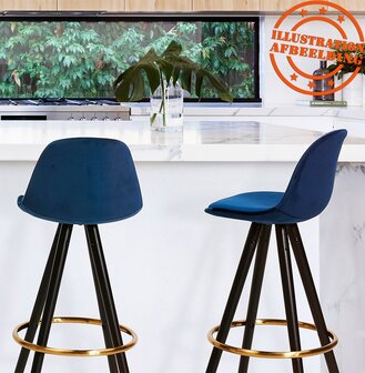Halfhoge design barkruk &#039;CHICAGO MINI&#039; in zwart fluweel en 4 poten in zwart hout