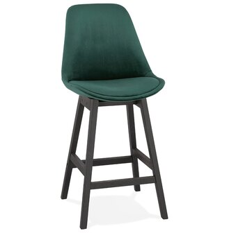 Halfhoge design barkruk &#039;MORISS MINI&#039; in groen fluweel en poten in zwart hout
