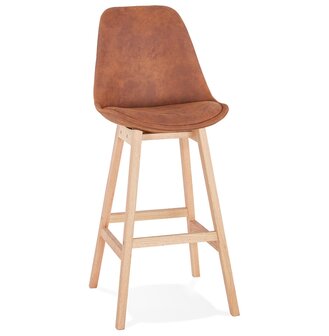 Barkruk &#039;ASPEN&#039; in bruine microfiber en poten in hout met natuurlijke afwerking