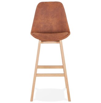 Barkruk &#039;ASPEN&#039; in bruine microfiber en poten in hout met natuurlijke afwerking