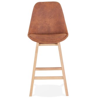 Halfhoge barkruk &#039;ASPEN MINI&#039; in bruine microfiber en poten in hout met natuurlijke afwerking
