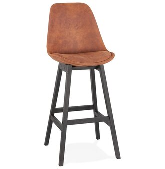 Barkruk &#039;ASPEN&#039; in bruine microfiber en poten in zwart hout