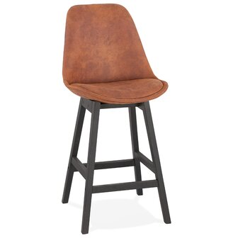 Halfhoge barkruk &#039;ASPEN MINI&#039; in bruine microfiber en poten in zwart hout