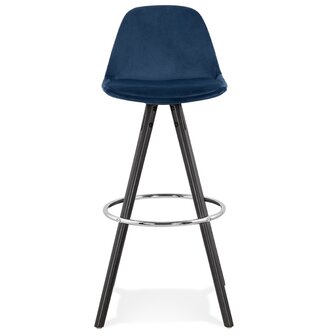 Barkruk &#039;SPIRIT&#039; in blauw fluweel en poten in zwart hout