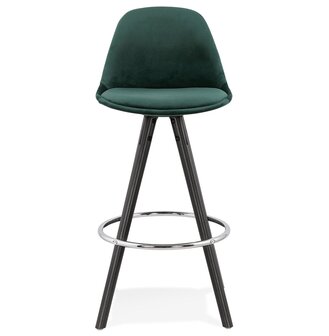 Halfhoge barkruk &#039;SPIRIT MINI&#039; in groen fluweel en poten in zwart hout