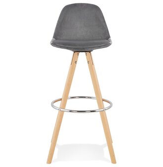 Barkruk &#039;SPIRIT&#039; in grey fluweel en poten in hout met natuurlijke afwerking