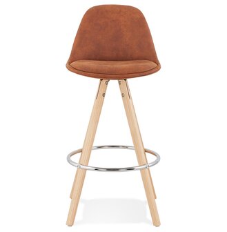 Halfhoge kruk &#039;MARKA MINI&#039; van bruine microvezel en poten van natuurlijk hout