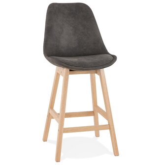 Halfhoge kruk &#039;ASPEN MINI&#039; van grijze microvezel en poten van natuurlijk hout