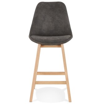 Halfhoge kruk &#039;ASPEN MINI&#039; van grijze microvezel en poten van natuurlijk hout