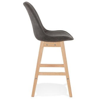 Halfhoge kruk &#039;ASPEN MINI&#039; van grijze microvezel en poten van natuurlijk hout