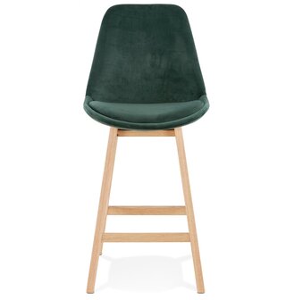 Halfhoge kruk &#039;MORISS MINI&#039; in fluweel groen met poten in natuurlijk hout