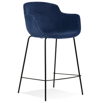 Halfhoge barkruk &#039;LARISSA MINI&#039; van blauw velours