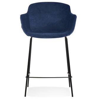 Halfhoge barkruk &#039;LARISSA MINI&#039; van blauw velours
