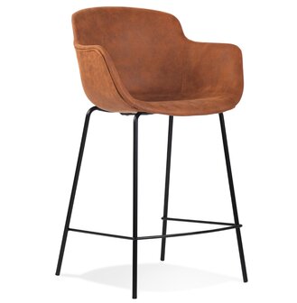 Halfhoge barkruk &#039;CALVIN MINI&#039; van bruine microvezel