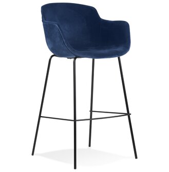 Barkruk &#039;LARISSA&#039; van blauw velours met armleuningen