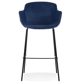 Barkruk &#039;LARISSA&#039; van blauw velours met armleuningen
