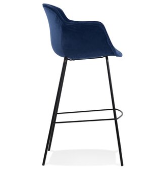 Barkruk &#039;LARISSA&#039; van blauw velours met armleuningen